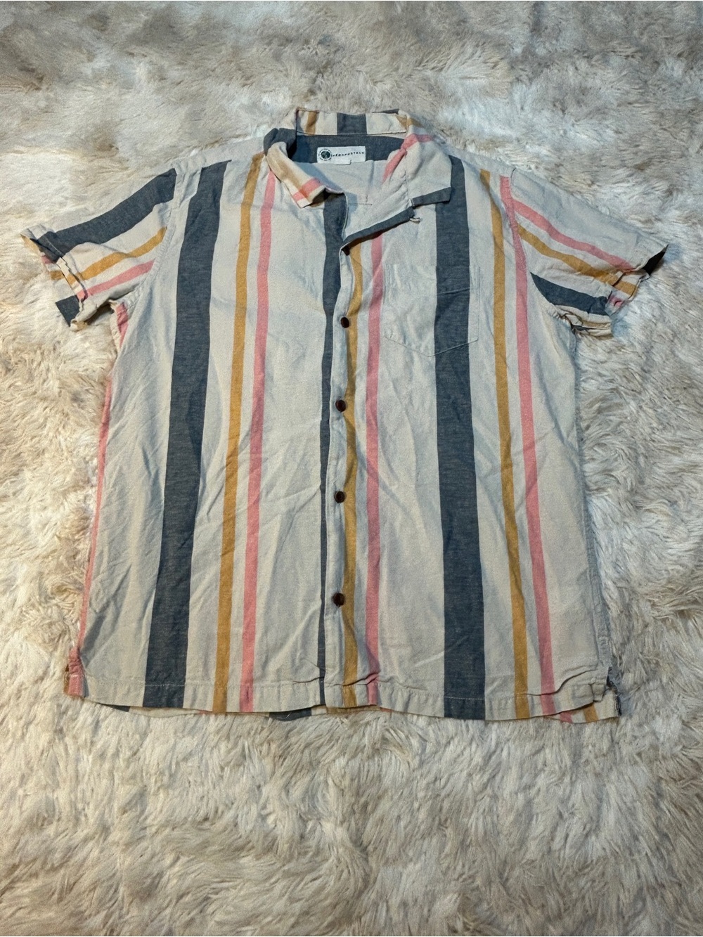 Aeropostale Short Sleeve Button-Down Shirt - Cream, Blue, Pink, Mustard Stripes